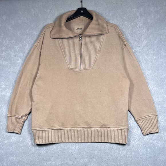 Aerie Sweater Womens Size Small Brown Tab 1/4 Zipper Collar Sweatshirt - Picture 1 of 12